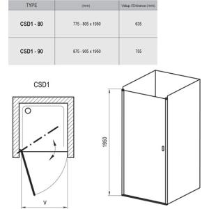 Ravak Душові двері Ravak Chrome 90 см CSD1-90 білий+transparent
