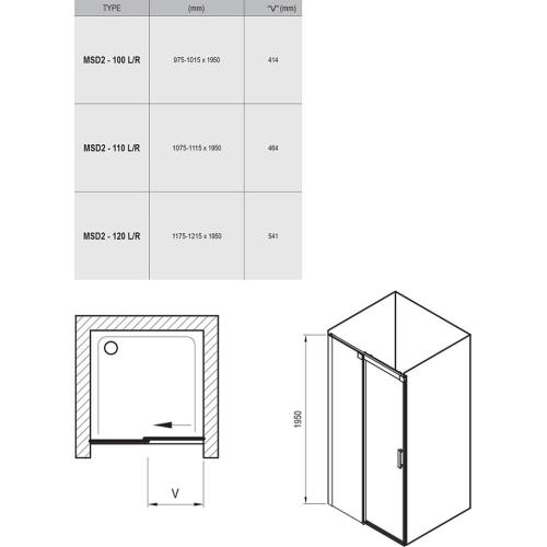 Ravak Душові двері Ravak Matrix 110 см MSD2-110 R полірований алюміній+transparent