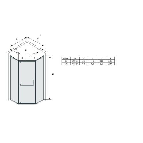 Прямокутна Душова кабіна п'ятикутна XPSHP3- 90 Чорний TRANSPARENT