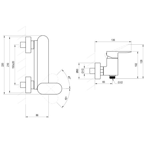 Ravak Змішувач для душу CR II 032.20BL, чорний