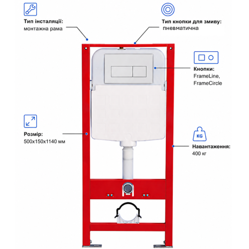 Инсталяция для унитаза RAVAK FramePro Pneumo без панели управления Инсталяция для унитаза RAVAK FramePro Pneumo без панели управления