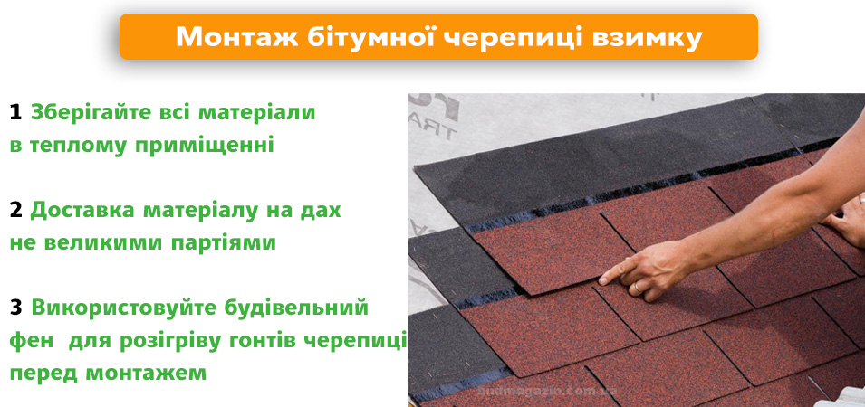 монтаж бітумної черепиці зимою