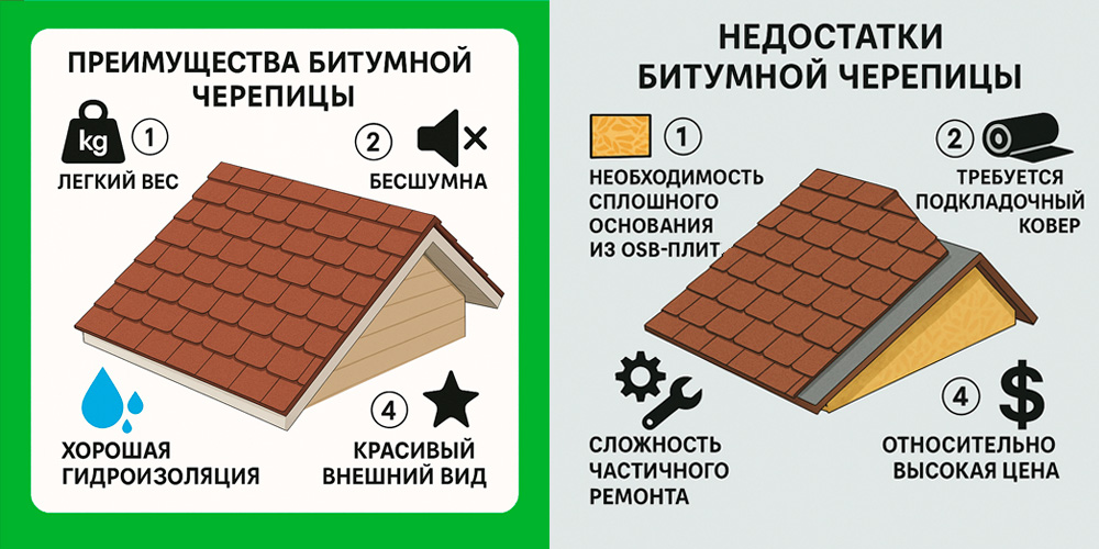 преимущества и недостатки битумной черепицы