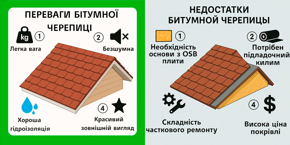 переваги та недоліки бітумної черепиці