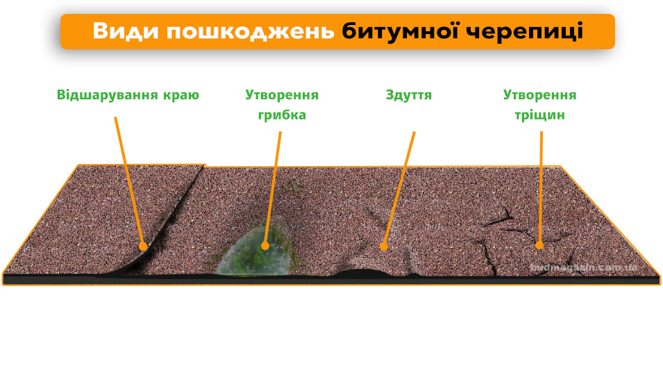 Ушкодження бітумної черепиці