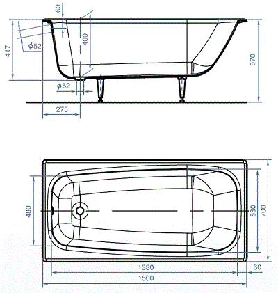 Ванна чавунна Універсал ВЧ-1500 Класик