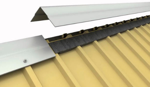 монтаж конька из профнастила