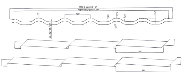 Схема и размер металлочерепицы Agat Корея