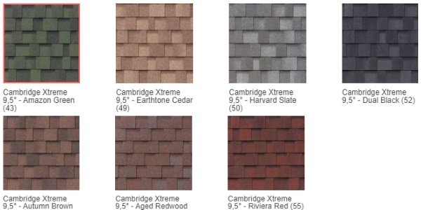 Колірна гамма бітумної черепиці Xtreme 9,5 °