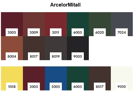 Цветовая палитра металл софита Arcelor