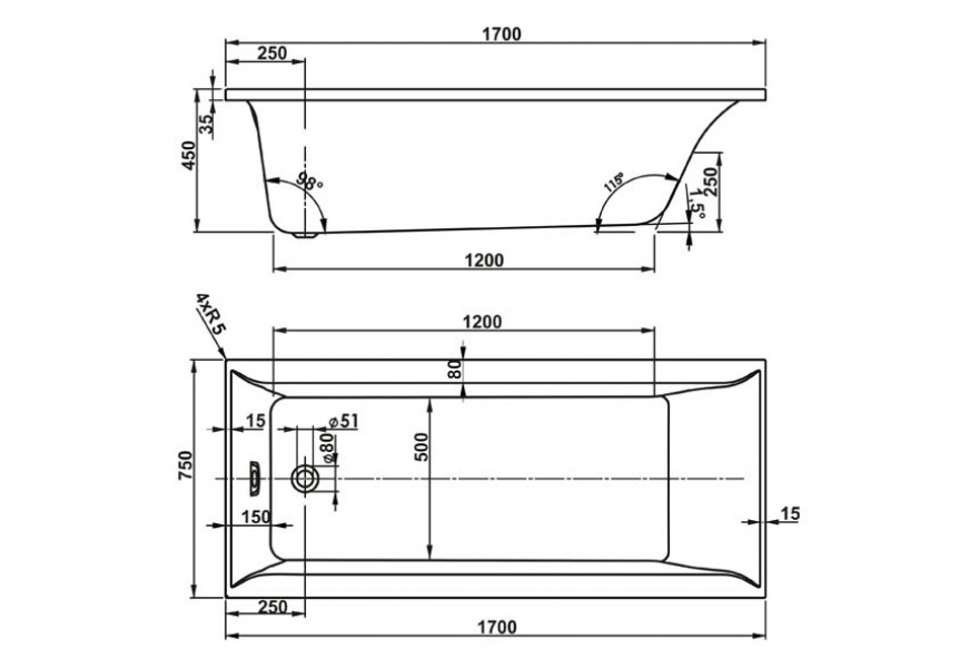 Схема та розміри ванни Вагнерпласт Veronella