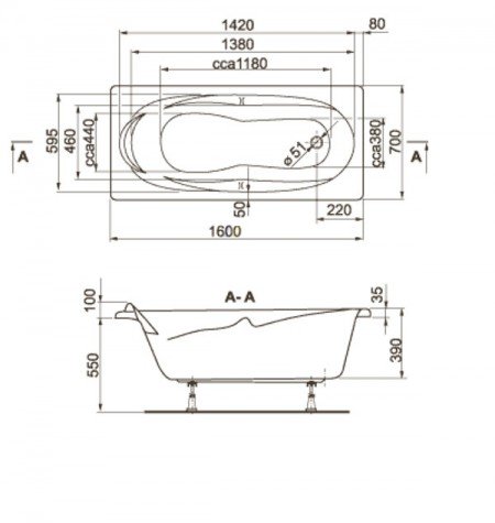Схема та розміри акрилової ванни Вагнерпласт Kleopatra